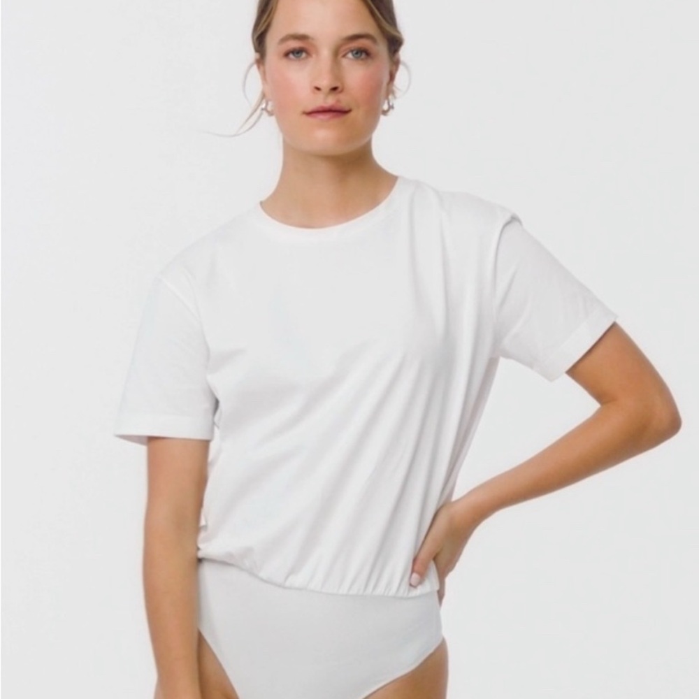 Spanx White Short Sleeve Bodysuit